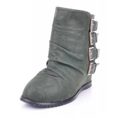 Belt metal ornament microfibre green ankle boots