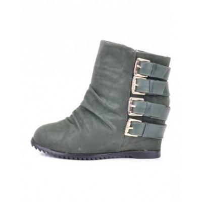 Belt metal ornament microfibre green ankle boots