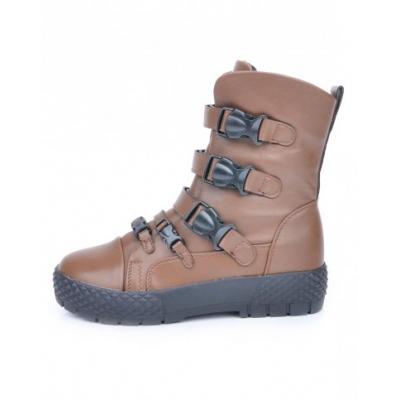 Broadband platform casual Microfiber Brown ankle boots